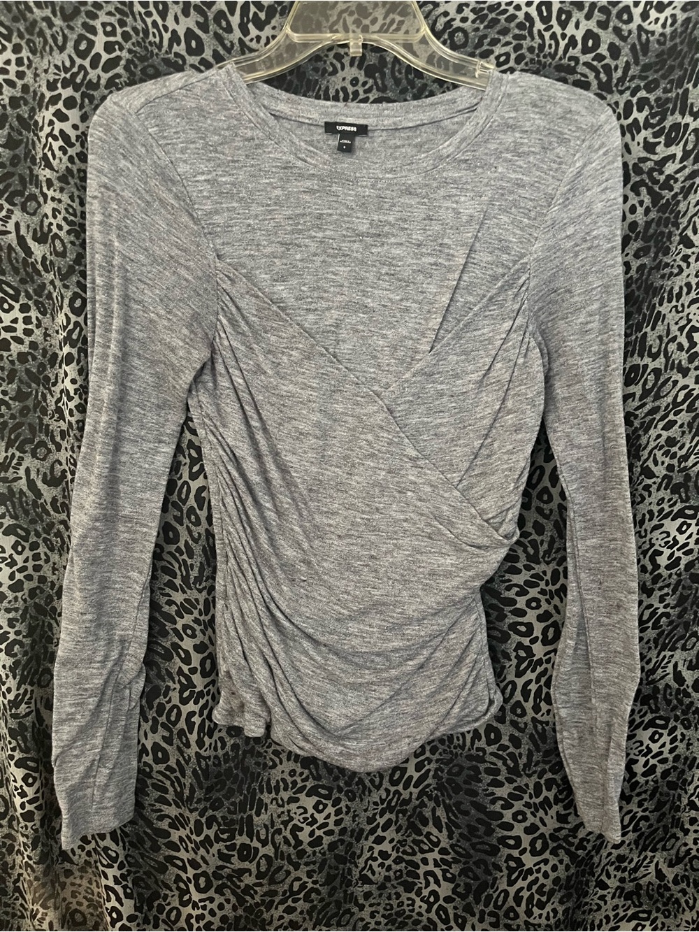 Express Gray Long-Sleeve Wrap-Style Top